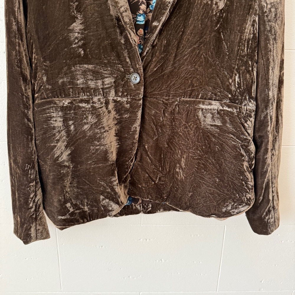 Anthropologie Cartonnier | Crushed Velvet Olive Green Blazer | Size 10 - Picture 5 of 7